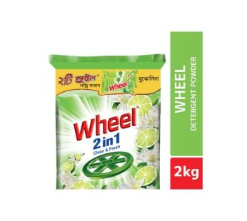 Wheel Detergent Powder 2in1 Clean & Fresh 2kg & Get 2 Pieces 98g Laundry Bar Free